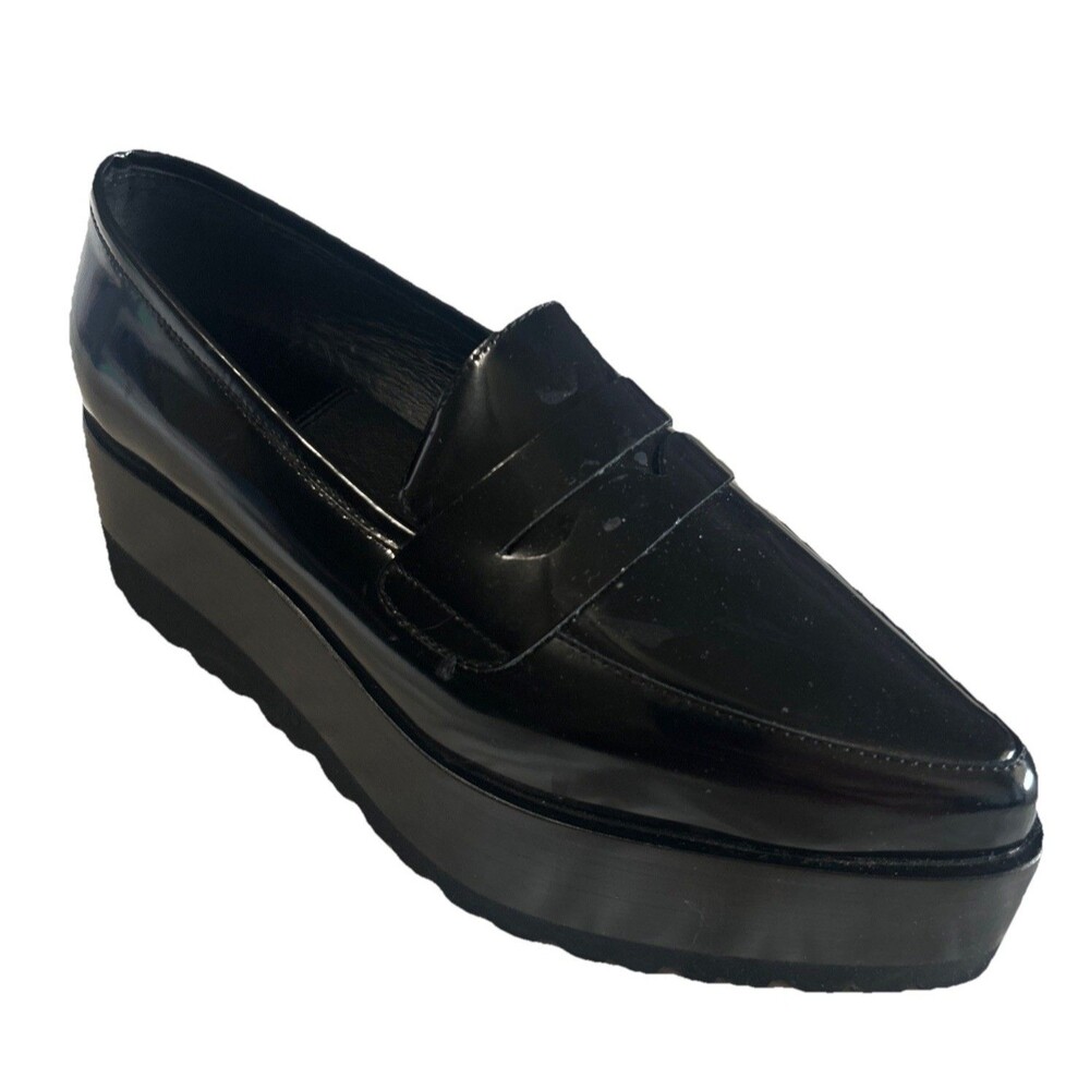 Jeffrey Campbell Suit You Sz 5.5 Platform Loafer Chunky Wedge Pointed Toe Black - Picture 3 of 16